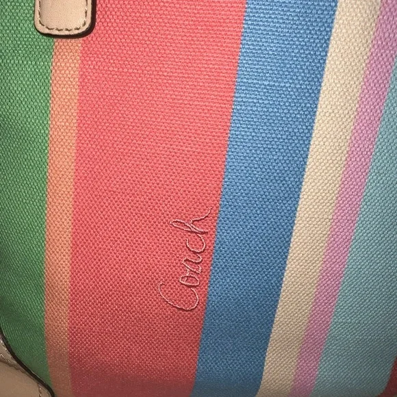 Coach striped canvas and leather shoulder bag - Picture 4 of 6